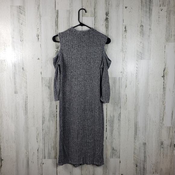 love ari gray cold shoulder ribbed stretchy long sleeve dress women's L - Picture 4 of 11